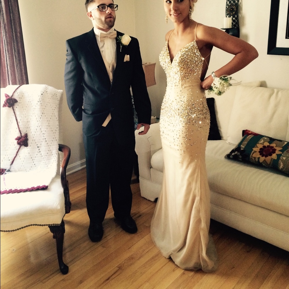 Clarisse Gold and Bronze Rhinestone Prom Dress